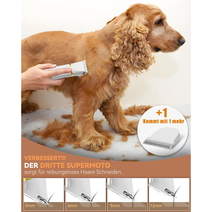 Машинка для стрижки собак і котів Leise, акумуляторна, 7000 об/хв, 4 насадки для догляду за лапами, очима, вухами, обличчям та тілом