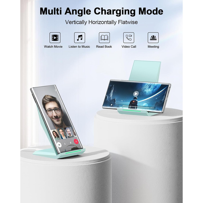 Бездротовий зарядний пристрій NANAMI Qi з адаптером USB-C 20W PD (блакитний) для iPhone 17/16/15/14/13/12 Pro Max XR 8 та Samsung Galaxy S25/S24/S23/S22