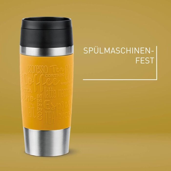 Термокружка Emsa N20202 Travel Mug Classic, 0.36 л, нержавіюча сталь, ізоляція 4г/8г, герметична, для подорожей, з широким отвором, колір: гірчичний