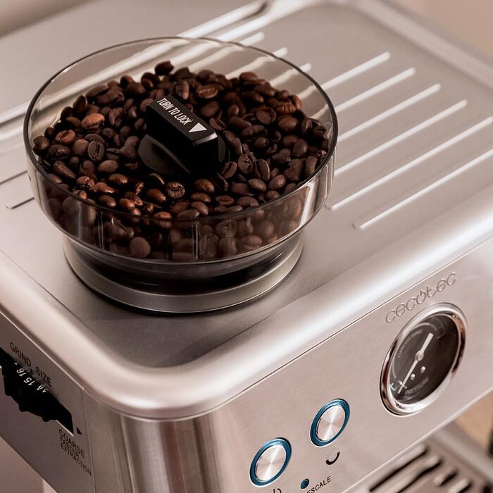 Кавоварка Cecotec Barista Maestro 2250 Вт, 20 бар, з манометром, 2 термоблоки, резервуар для зерен, 20-ступеневе млинок, паровий кран