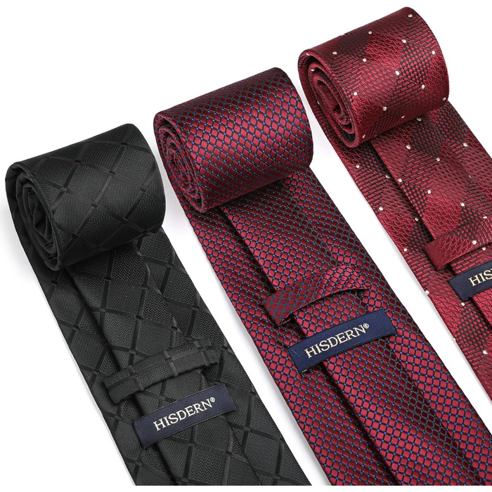 HISDERN Комплект краваток для чоловіків (3 шт.) з нагрудним хустиною. Шовкові краватки для весілля та особливих подій.