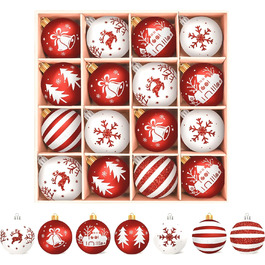 Шарм-кулі для ялинки з пластику, 16 шт. Червоні та білі прикраси для ялинки, з петелькою, набір