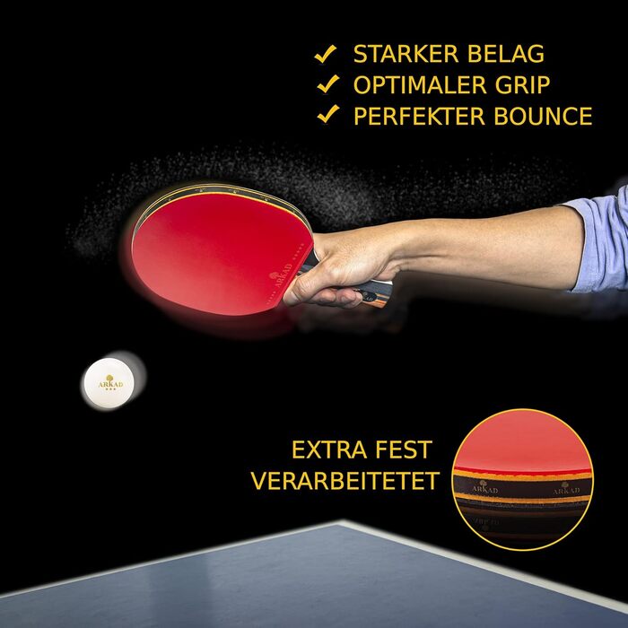 ARKAD Premium Table Tennis Set - Complete Table Tennis Racket Set with High-Quality Balls & Case - 2 Racket Performance Set