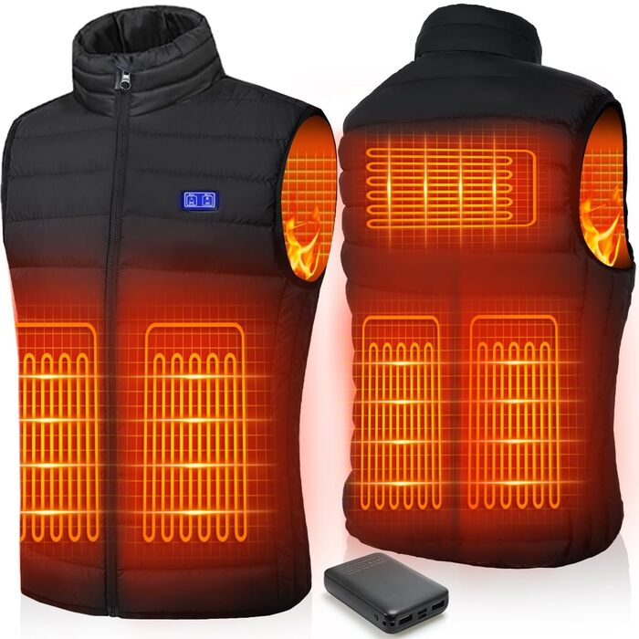 Обогревна жилетка для чоловіків та жінок: тепла зимова жилетка з підігрівом, акумулятор 5V 10000mAh, 3 режими температури, придатна для прання, для активного відпочинку, чорний M