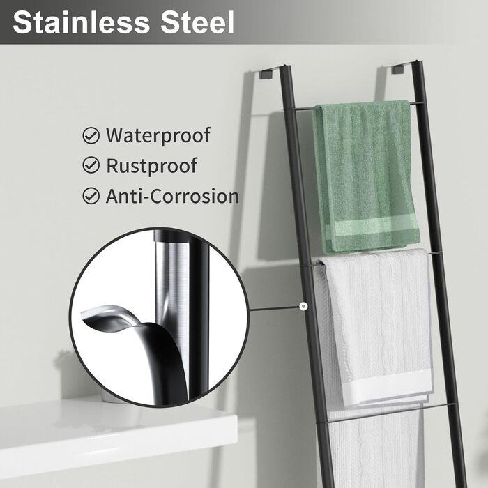 Підставка для рушників настінна металева біла – тримач для рушників, ковдр, простирадл (4 яруси, білий/чорний)