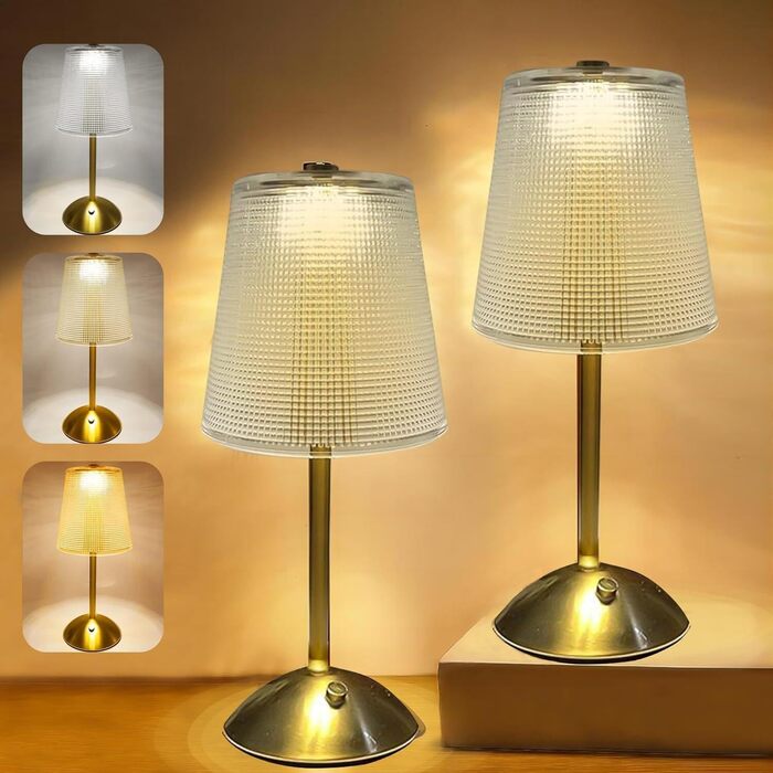 Настільна лампа Starnearby бездротова, LED акумуляторна, золота (2 шт.) - Vintage, димується, сенсорна, для спальні, ресторану, офісу