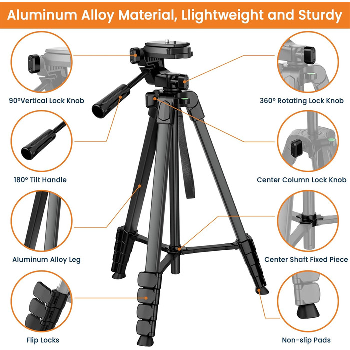 Штатив для камери та смартфона Handy Upgrade 172 см з тримачем та пультом, легкий, чорний