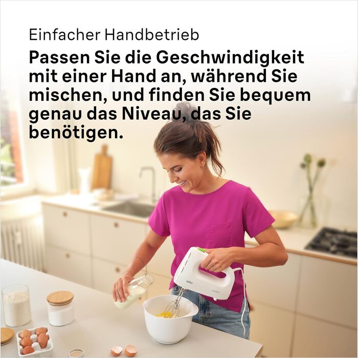 Braun Household MultiMix 1 HM 1110 WH Hand Mixer - Handheld Mixer with 4 speed settings plus Turbo, FastMix Technology, EasyClick, including whisk and dough hooks, one-hand operation, 450W, White White MultiMix 1 - including whisk & dough hooks
