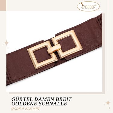 Жіночий широкий еластичний пояс JasGood з золотистою пряжкою. Широкий пояс для суконь, розмір L (80-90 см)