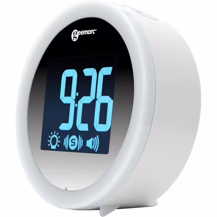 Alarm clock with 95dB loud alarm, flashing light, and vibrating cushion - Geemarc Wake 'N' Shake Star wakes up late sleepers, the hard of hearing, and the deaf - USB charger - Version DE