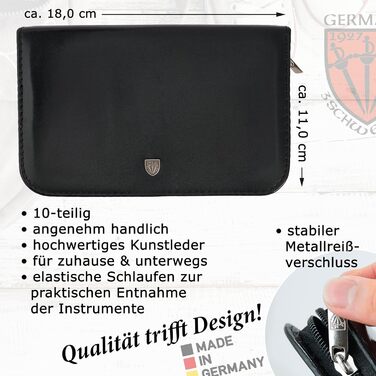 Набір для манікюру DREI SCHWERTER 'Spezia' (10 предметів) | Чорний екошкіра | Німецька якість