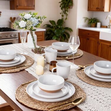 Набір керамічного посуду AmorArc для 4 осіб (12 предметів) - ручна робота, рожевий, ADW083 (Білий/Розкішний сад)