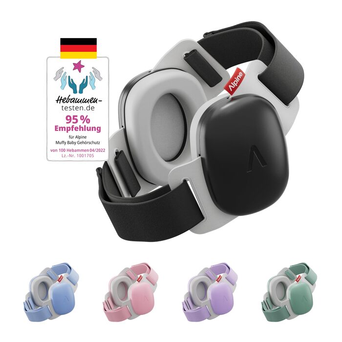 Захисні навушники Alpine Muffy Baby Klassik для дітей до 36 місяців - чорний колір. Безпечні, регульовані, запобігають пошкодженню слуху. Виготовлено в Німеччині.