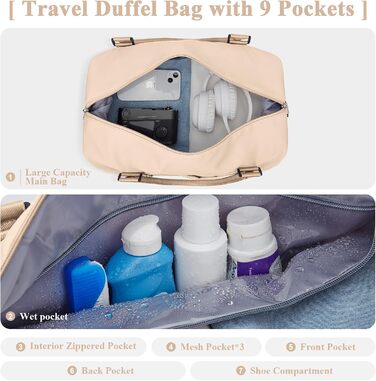 Спортивна сумка для подорожей та фітнесу, водонепроникна, з відділенням для взуття, 47x37x22 см (38л)