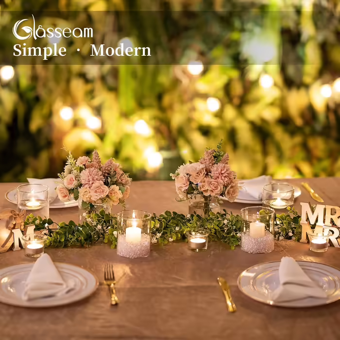 Glasseam Glass Cylinder Vase Small Vases for Table Decoration, Clear Flower Vase Modern Glass Vases Piece, 10 x 8.5 cm Flower Vases Glass Cylinder Candle Holders Table Vase for Living Room Wedding Decoration (6, 10cm)