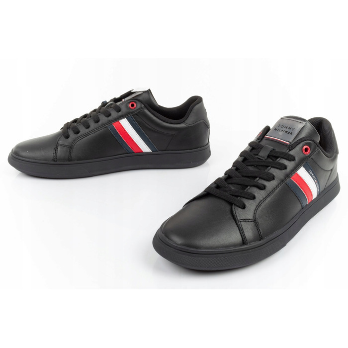Оригінальні шкіряні кросівки Tommy Hilfiger на шнурівці, чорні, розмір 44