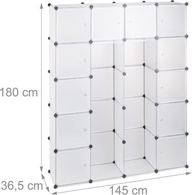 Relaxdays Clothes Rack System with 2 Clothes Rails, Wardrobe with 14 Compartments, Plastic Shelf System (Transparent)
