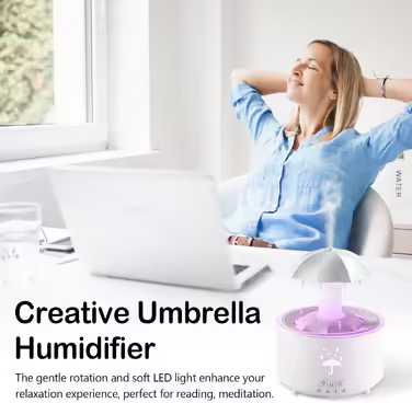 Rainfall Humidifier, Rain Cloud Humidifier, Rain Sounds for Sleeping, Rain Mushroom Lamp with 7 Color Light, Rainfall Humidifier 350ml, Oil Diffuser