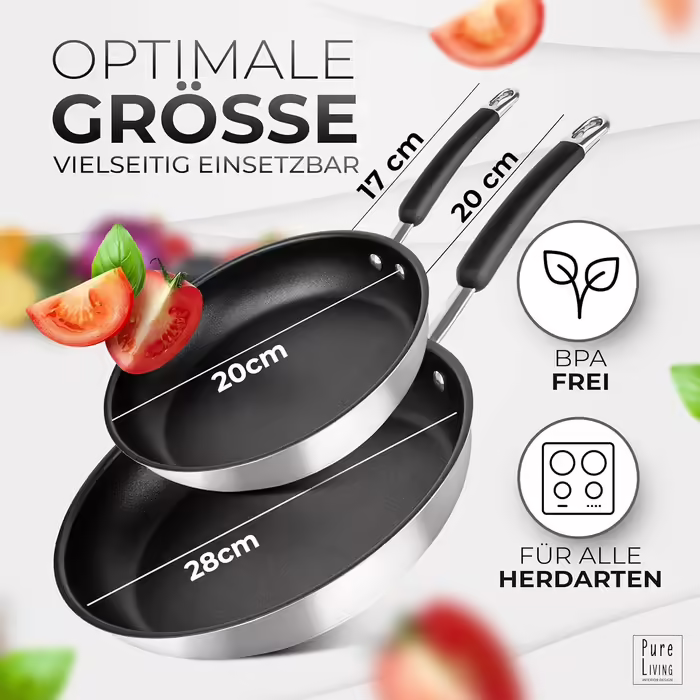 Frying Pan Set (20cm and 28 cm) Induction with TEST VERY GOOD and 5 YEARS WARRANTY - Anti-Stick Coated Frying Pan Set Induction – Induction Frying Pan Set Dishwasher and Oven Safe – Frying Pan Set 28cm+20cm Set