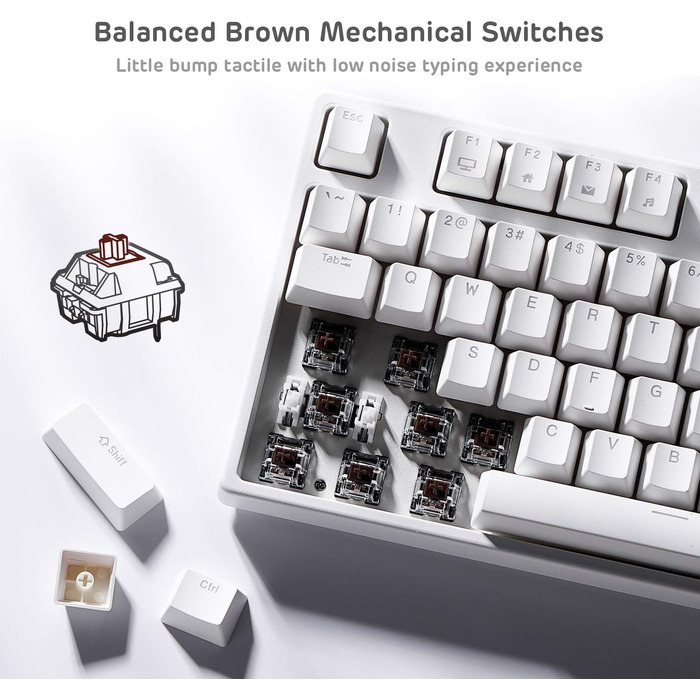 Клавіатура ігрова Royal Kludge RK87G RGB TKL механічна бездротова, 87 клавіш, коричневі тактильні перемикачі, макро-налаштування, підсвічування