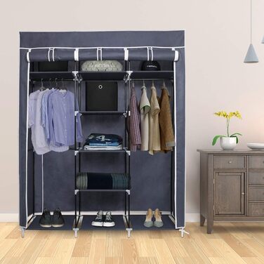Wardrobe, Fabric Closet for Bedroom, Fabric Wardrobe, Large Storage Space, Sturdy Wardrobe, for Bedroom, Dressing Room, 150x45x175cm, Grey